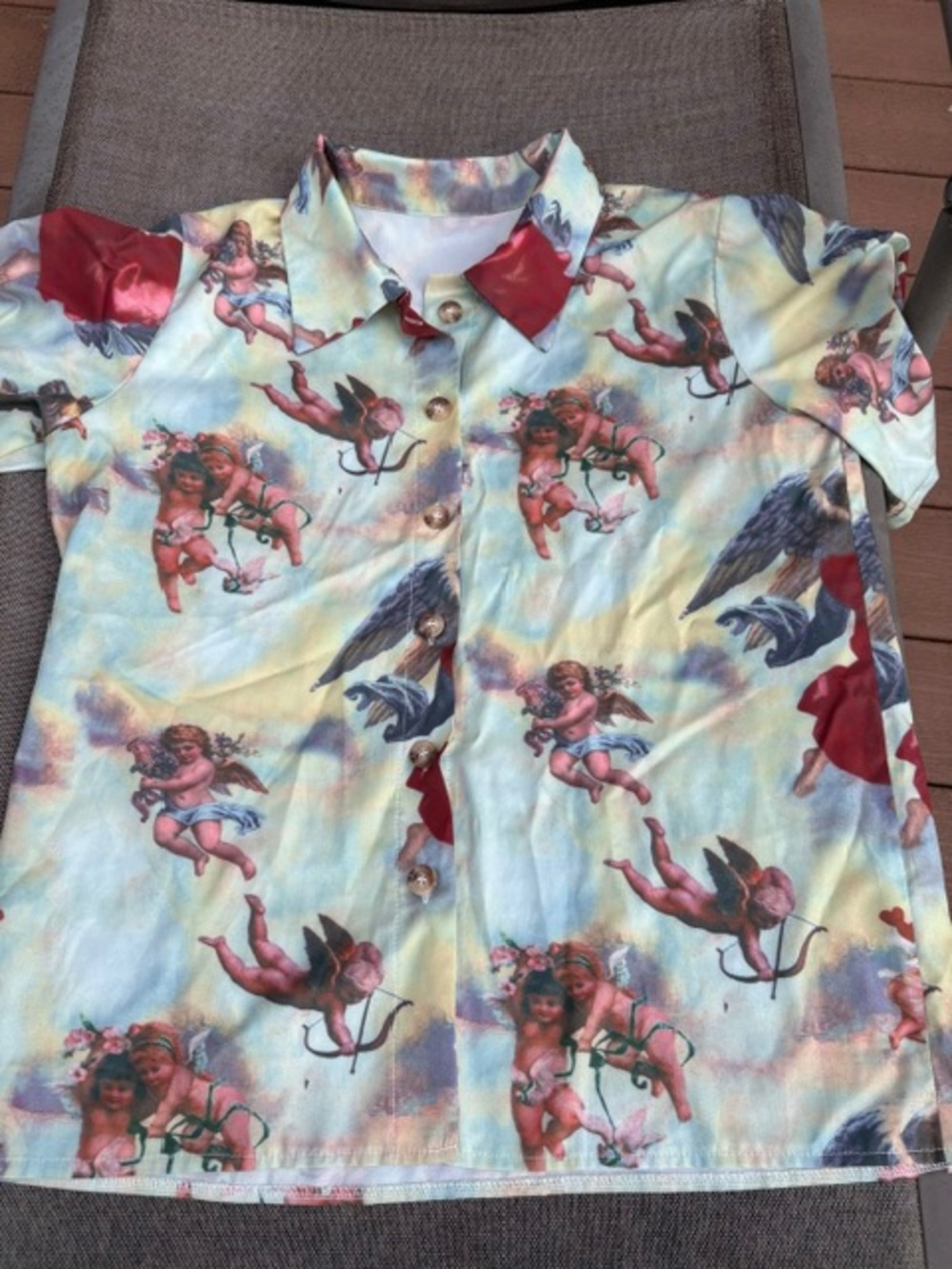 Romwe Cherubs Button-Down Shirt/Topper Lightweight great condition womens size M